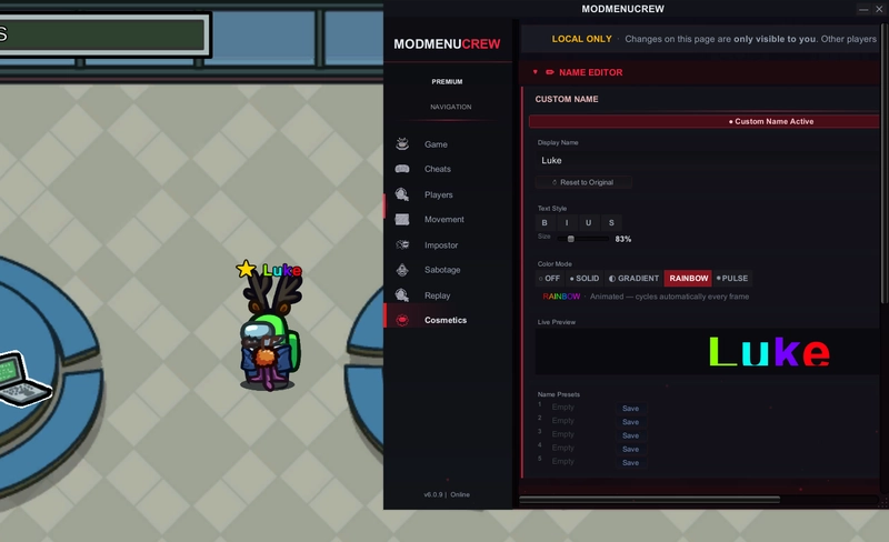 Among Us Mod Menu Misc Tab: Custom Name, Spoofing, Unlock All Skins & Cosmetics