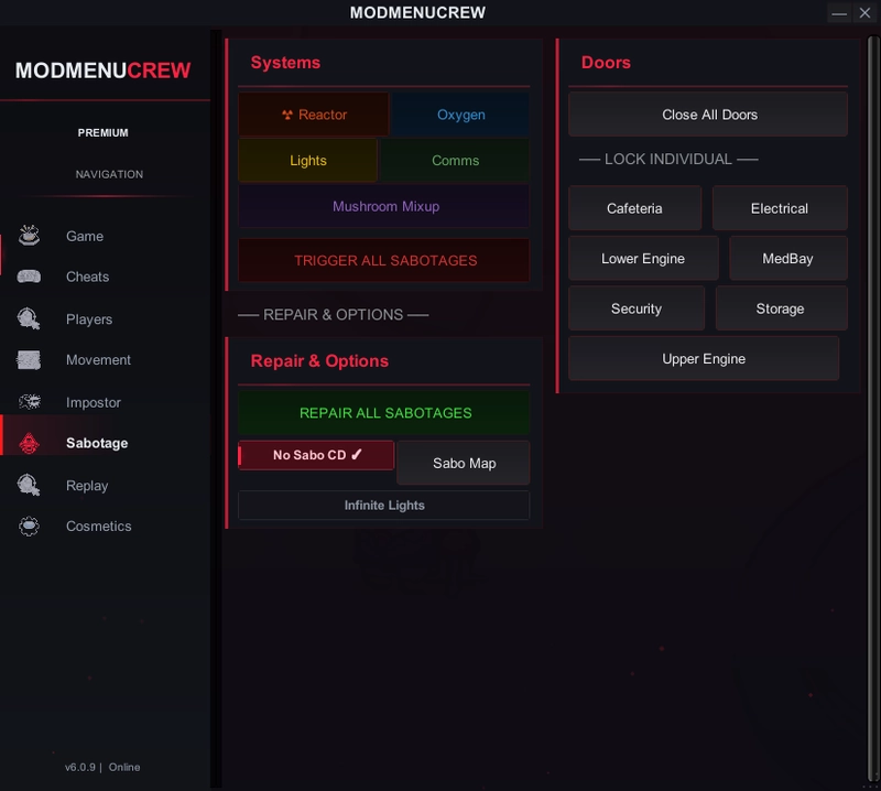 Among Us Hack Sabotage Tab: Door Lock, Infinite Lights, Reactor & O2 Controls